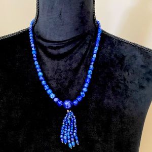 Lapis necklace with attached Tassel lapis pendant